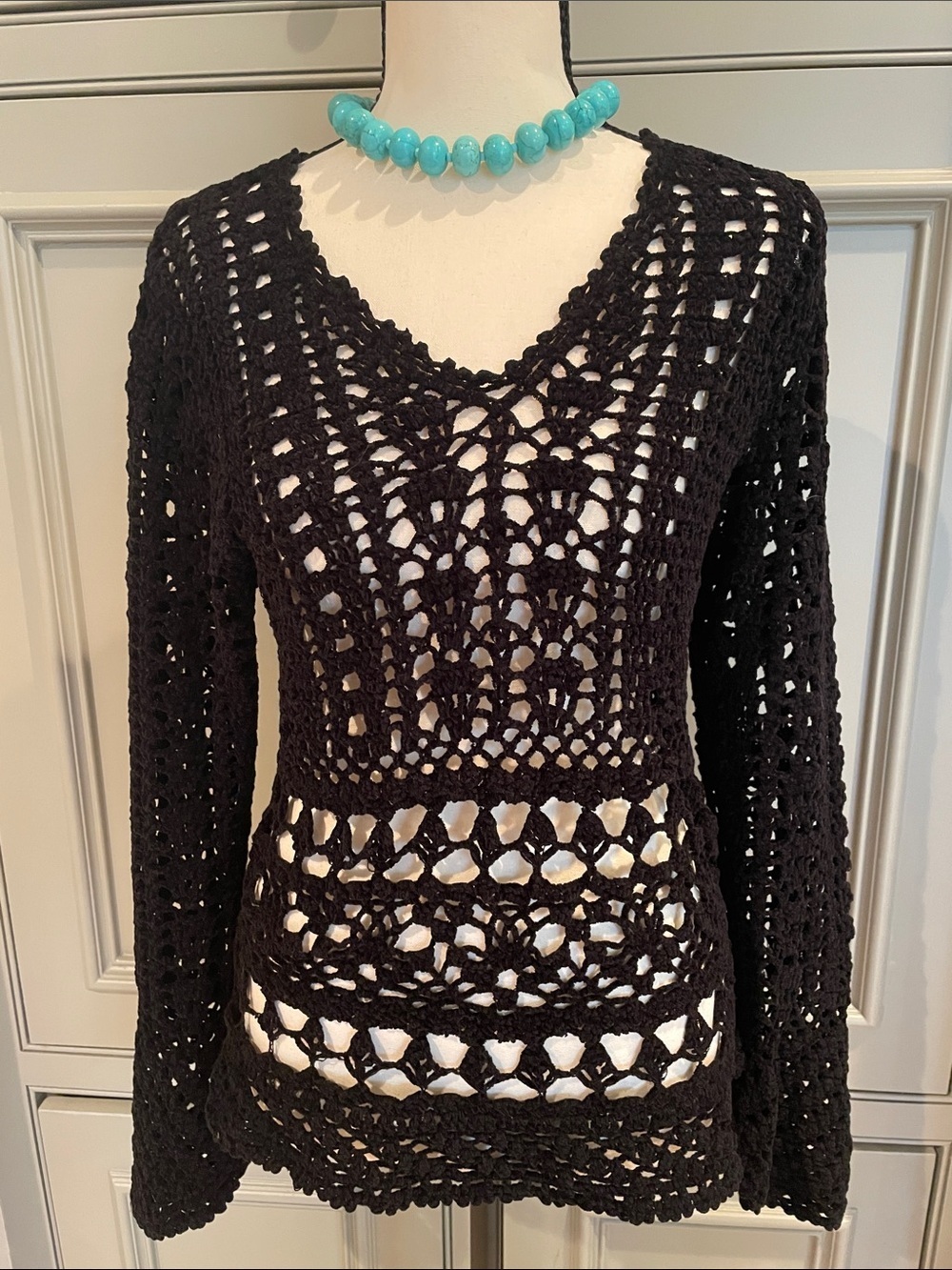 Joe Boxer Black Crochet Open Knit Top Sweater Swim Cover Up